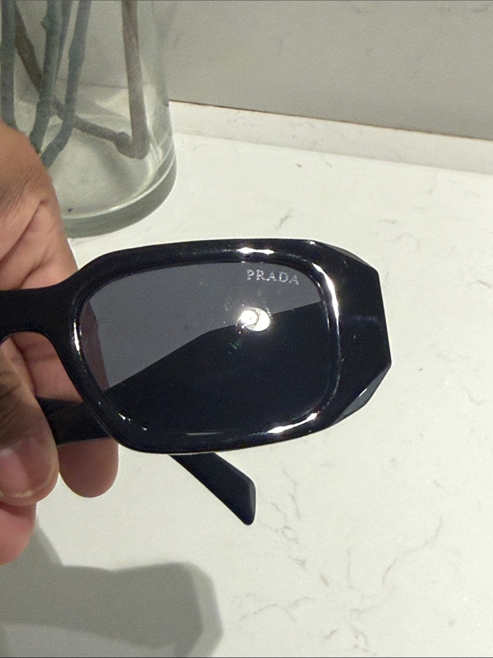 Prada Glossy Black Rectangular Sunglasses - Picture 10 of 14